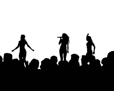 Beyaz arka planda rap yapan kadın ve erkek şarkıcılar