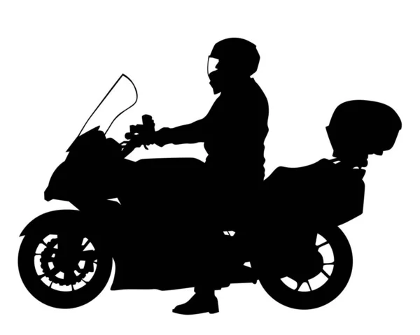 身穿防护服的人骑摩托车 白色背景上孤立的轮廓 — 图库矢量图片