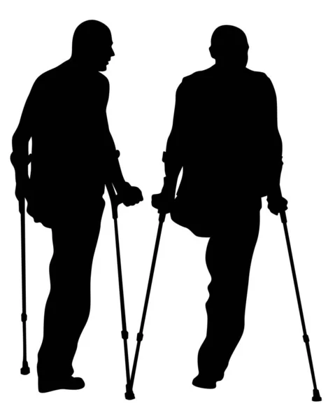 Handicapé Marche Dans Rue Silhouettes Isolées Sur Fond Blanc — Image vectorielle