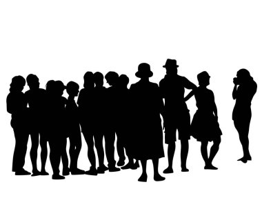 Sokaktaki büyük kalabalıklar. Beyaz arka planda izole edilmiş siluet