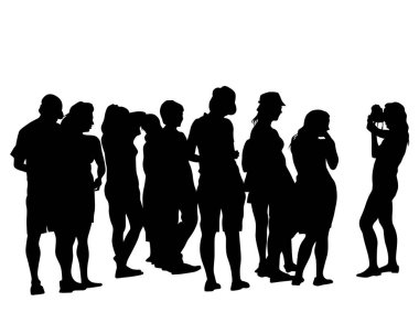 Sokaktaki büyük kalabalıklar. Beyaz arka planda izole edilmiş siluet