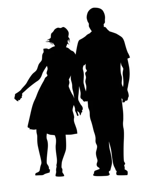 若い男と女が隣に立っている 白い背景に孤立したシルエット — ストックベクタ