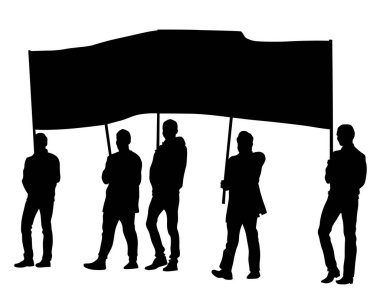 Büyük bayraklı insanlar. Beyaz arka planda izole edilmiş insan siluetleri.