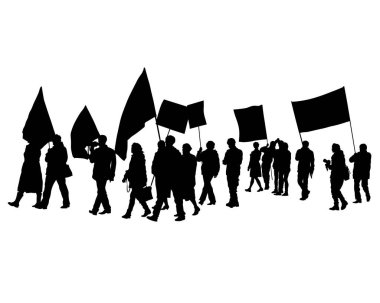 Büyük bayraklı insanlar. Beyaz arka planda izole edilmiş insan siluetleri.