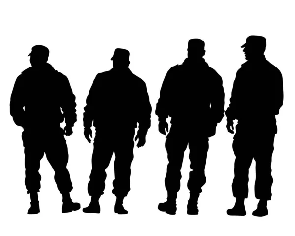 People Wearing Police Uniform Isolated Silhouette White Background — Stock Vector