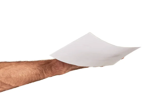 A mans hand holding a white sheet highlighted in white — 스톡 사진