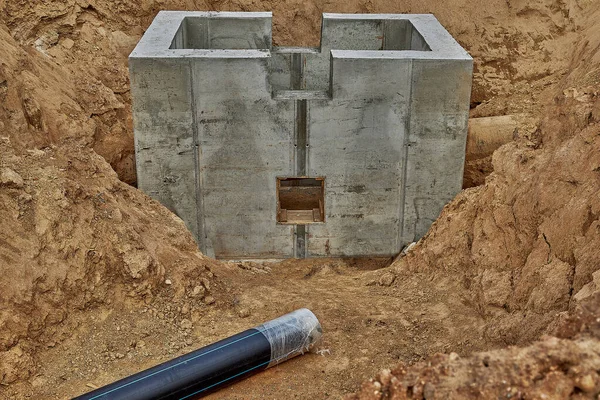 Plastic Water Pipe Lies Direction Installation Water Chamber — Foto de Stock