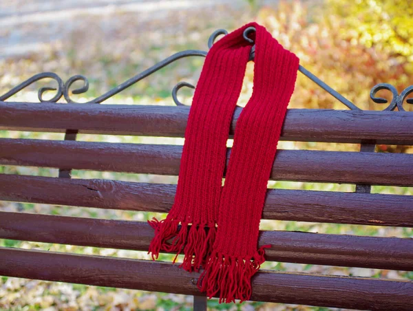 Foulard Laine Rouge Fait Main Tissu Tricoté Par Câble — Photo