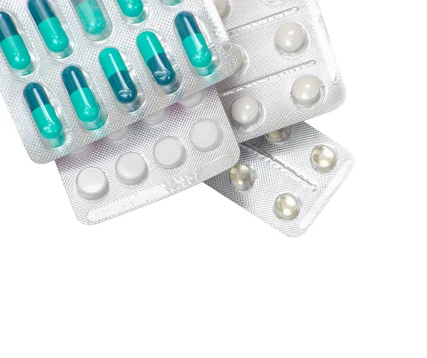 Tabletták Gyógyszerekkel Fehér Alapon — Stock Fotó