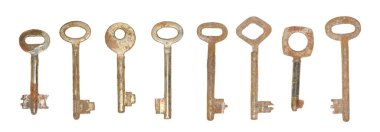 beyaz zemin üzerinde toplama eski anahtarları