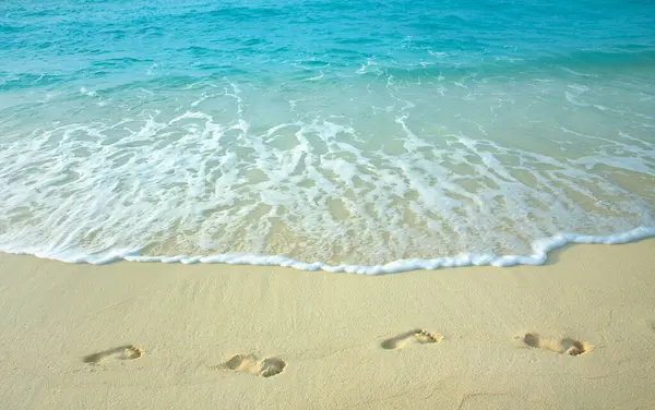 Human Footprints Sandy Beach — Stock Photo, Image