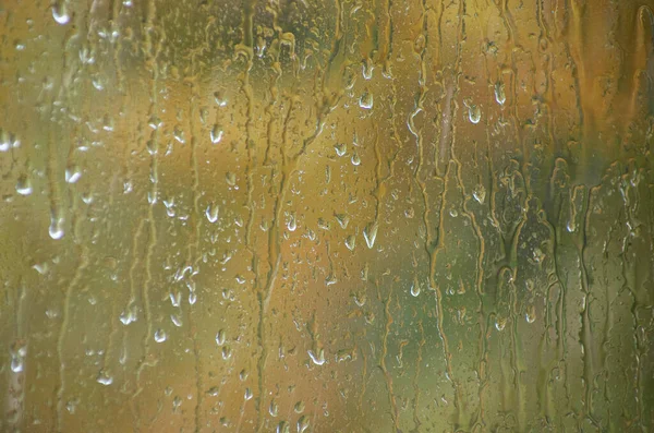 Regen Druppels Glazen Oppervlak Met Bokeh Achtergrond — Stockfoto