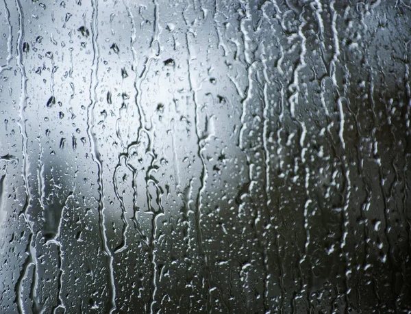 Gotas Lluvia Superficie Las Gafas Ventana Con Fondo Bokeh —  Fotos de Stock