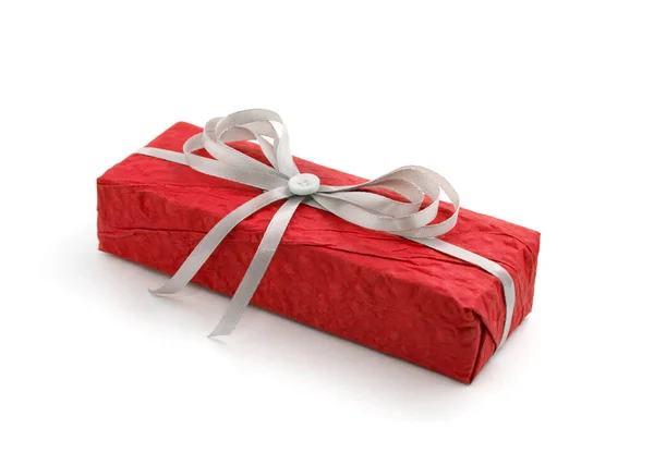 Rotes Geschenk Auf Weißem Hintergrund — Stockfoto