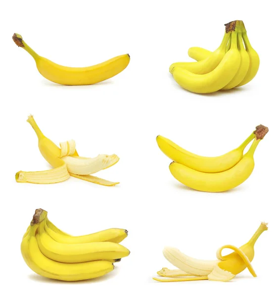 Colección Plátanos Frescos Aislados Sobre Fondo Blanco — Foto de Stock