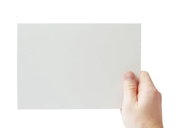 Tarjeta Papel Mano Aislada Sobre Fondo Blanco — Foto de Stock