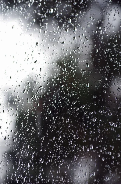 Gotas Lluvia Superficie Las Gafas Ventana Con Fondo Bokeh —  Fotos de Stock