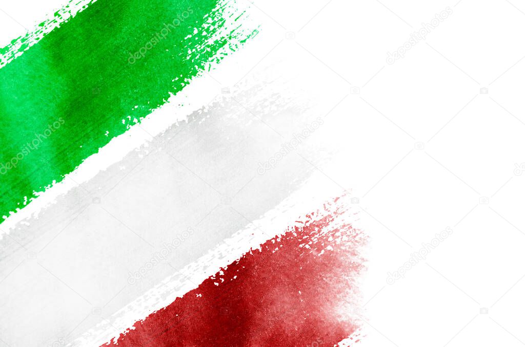 grunge colorful paint stains of flag of Italy colors on white background. abstract artof Italy
