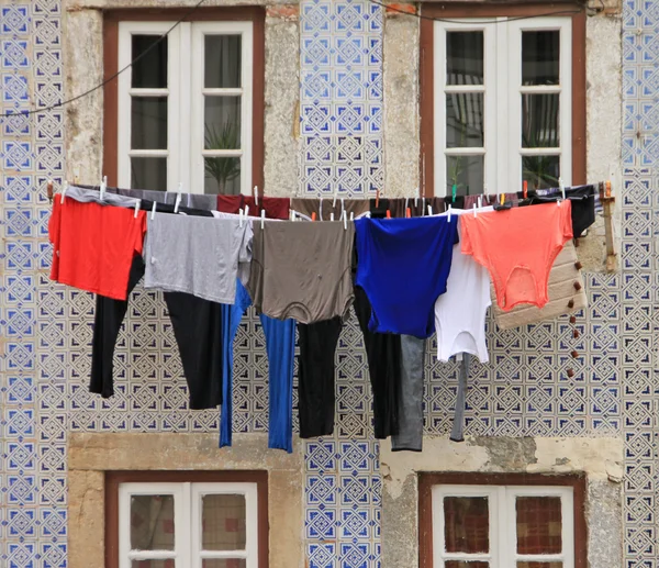 Traditional drying the linen in Portugal — Stock Photo, Image