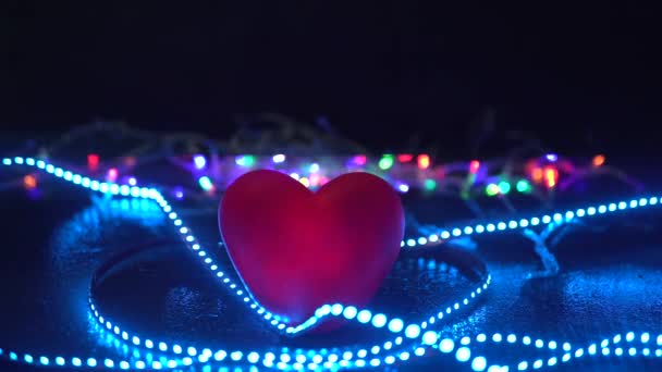 Cuore Amorevole Tra Luci Led — Video Stock