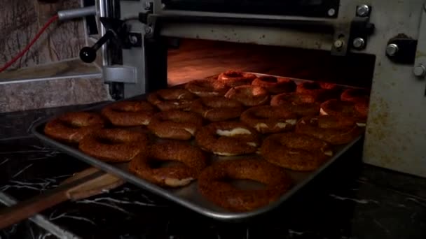 Vers Gebakken Bagels Gebak — Stockvideo