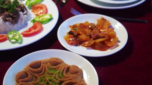 Traditionell Mat Och Desserter Konya Stad — Stockvideo