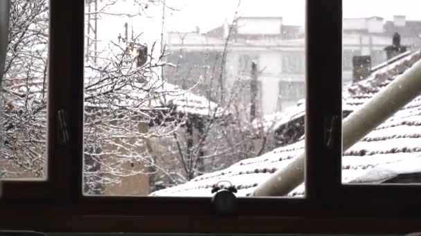 Snow Crystals Formed Window Cold Months Winter — Stock Video