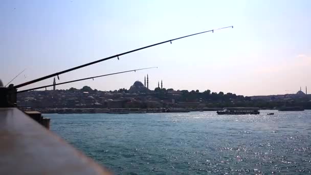 Maja 2016 Stambuł Turcja Zachód Słońca Widok Istambuł Mostu Galata — Wideo stockowe