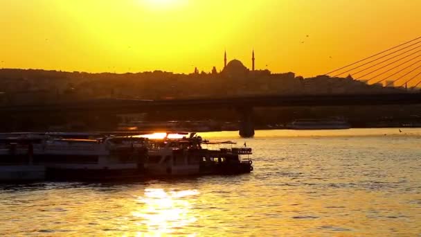 Μαΐου 2016 Κωνσταντινούπολη Τουρκία Ηλιοβασίλεμα Στην Κωνσταντινούπολη Από Γέφυρα Γαλατά — Αρχείο Βίντεο