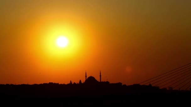 Pôr Sol Atrás Mesquita Suleymaniye Famosa Cidade Istanbul — Vídeo de Stock