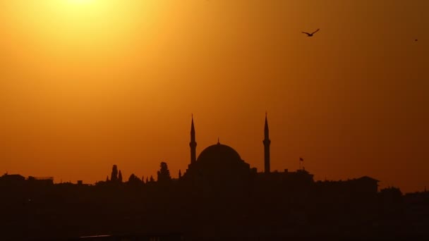 Zonsondergang Achter Suleymaniye Moskee Beroemde Stad Istanbul — Stockvideo