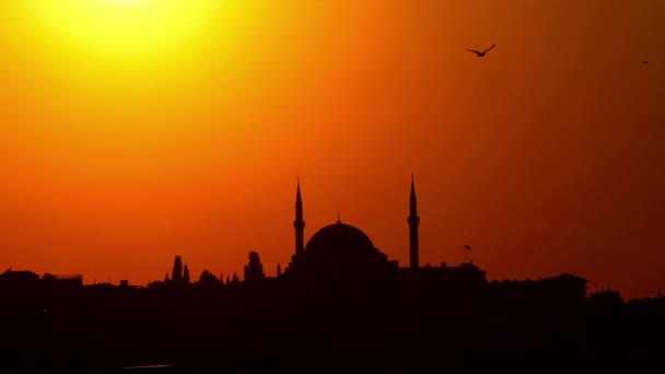 Sonnenuntergang Hinter Der Süleymaniye Moschee Der Berühmten Stadt Istanbul — Stockvideo