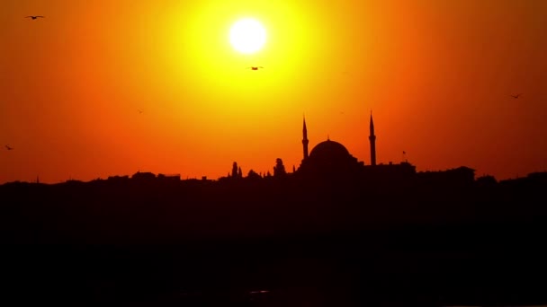 Zonsondergang Achter Suleymaniye Moskee Beroemde Stad Istanbul — Stockvideo