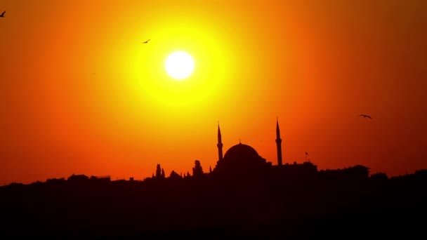 Pôr Sol Atrás Mesquita Suleymaniye Famosa Cidade Istanbul — Vídeo de Stock
