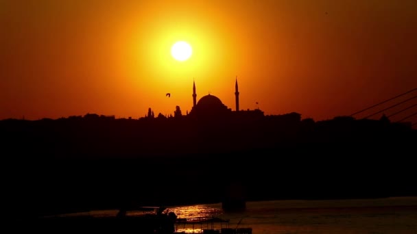 Pôr Sol Atrás Mesquita Suleymaniye Famosa Cidade Istanbul — Vídeo de Stock