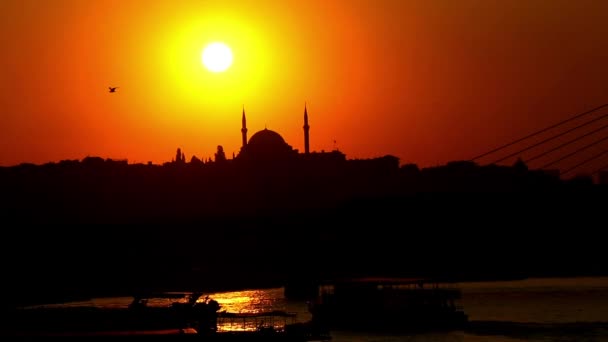 Solnedgång Bakom Suleymaniye Moskén Den Berömda Staden Istanbul — Stockvideo