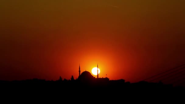 Matahari Terbenam Belakang Masjid Suleymaniye Kota Terkenal Istanbul — Stok Video
