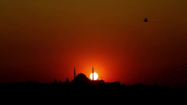 Matahari Terbenam Belakang Masjid Suleymaniye Kota Terkenal Istanbul — Stok Video