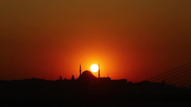 Zonsondergang Achter Suleymaniye Moskee Beroemde Stad Istanbul — Stockvideo