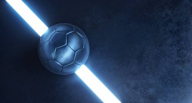 Parlak beyaz çizgi kavramının arka planında mavi fütüristik futbol topu