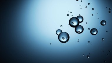 Saf tatlı su kabarcıkları arka plan parlak mavi kopya alanı arka planıyla yüzer