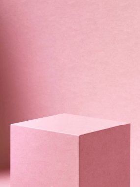 Gölgeli pembe küp kaidesi. Ürünleriniz için 3d bilgisayar grafik şablonu. Boş şablon.