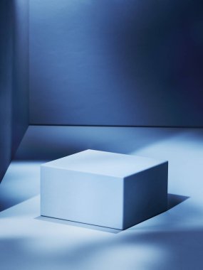 Boş taban, mavi tonlu görüntü. Ürünleriniz için 3d bilgisayar grafik şablonu. Boş şablon.