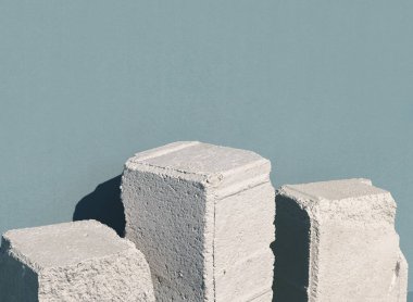 Sıraya dizilmiş taş ya da beton bloklar. Ürünleriniz için 3d bilgisayar grafik şablonu.