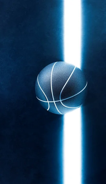 Top View Basketball Ball Light Glow Line Dark Field Background — Zdjęcie stockowe