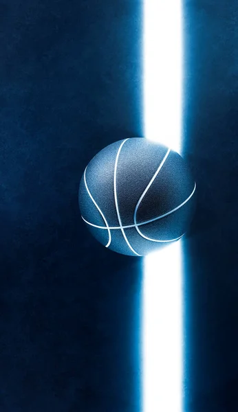 Top View Basketball Ball Light Glow Line Dark Field Background — ストック写真