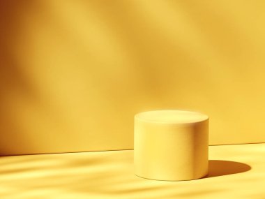 Silindirik kaidesi, dalgalı, güneşli su dokusu olan bir sahne. Ürünleriniz için 3d bilgisayar grafik şablonu. Boş şablon.