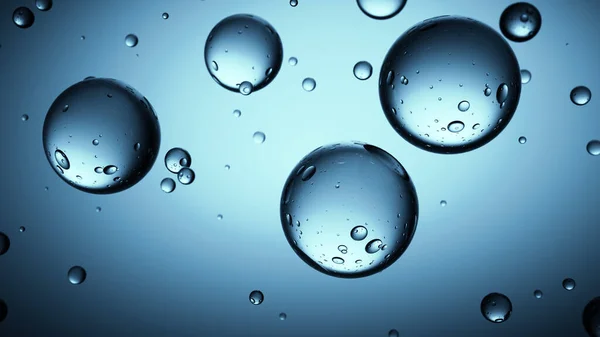 Pure clear 3d water bubbles in blue background flow in air with copy space background