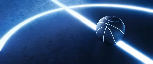 Современный Баскетбол Светящиеся Линии Игровом Поле Абстрактная Тема Спортивного Инвентаря — стоковое фото