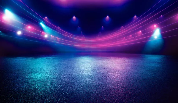 Illuminated Dark Concrete Surface Surrounded Modern Neon Colour Lights Computer — Stock Photo, Image